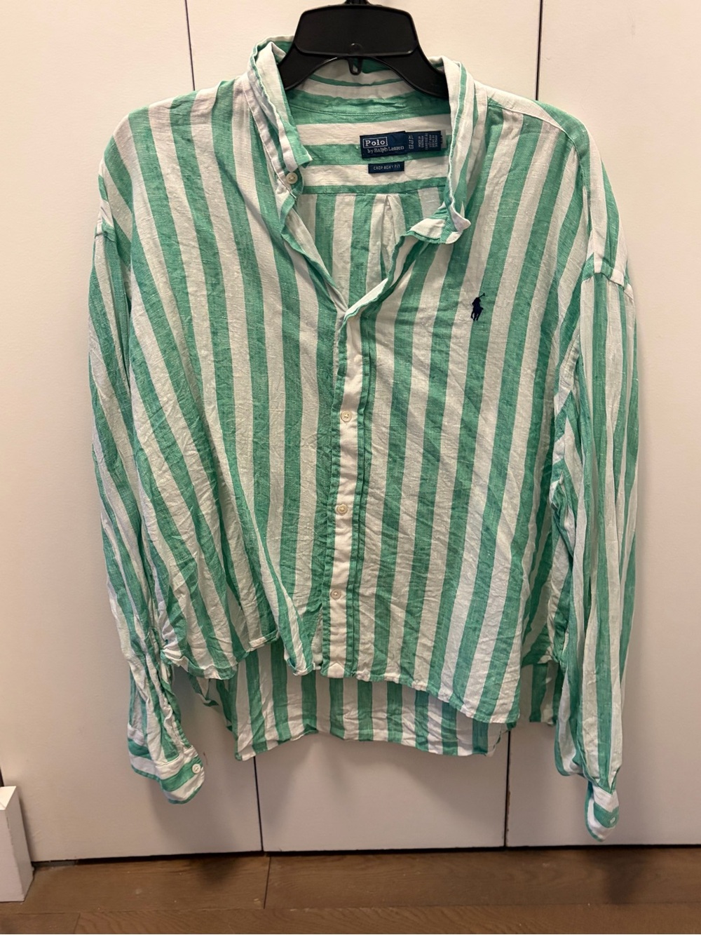 Polo by Ralph Lauren Green & White Striped Linen Button-Up Shirt